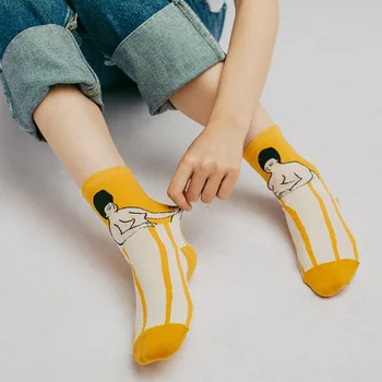 Жените чорапи Забавни мультяшные момичета с шарени Дамски памучни чорапи по щиколотку Къса Хипстерские Ежедневни Творчески сладки чорапи Art Смешни Сокс
