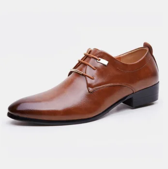 Мъжки кожени обувки, Мъжки бизнес облекло в Класически стил на равна подметка Кафяв Черен чрез шнурове Обувки с остър пръсти За мъже Оксфорд обувки