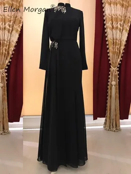Арабски Мюсюлмански Бордо Русалка Шифоновые вечерни рокли с дълги ръкави Винатег Висока Шия Дължина до пода Рокля за специални случаи от 2021