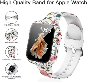 Стъклена Корпуса+Каишка с принтом за Apple Watch Band 42 мм 38 мм Силикон Гривна Correa За Apple Watch 44 мм 40 мм SE 6 5 4 3 2