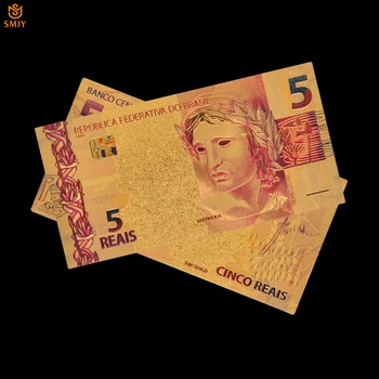 Цветна Сувенир, Златна Парична Хартия Бразилия Банкноти 5 Реала в 24-каратной Златни Хартиената Валута За Инкасо