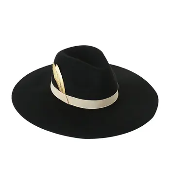 Мъжка шапка с перо Фетровая шапка Дамски шапка Луксозна популярна шапка Джаз шапка Панама 2021 Есенна модна шапка 12 см с полета шапеу маскулино шапки