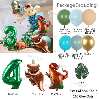 Набор от Гирлянди от балони на динозаврите за рождени Дни, детски душове, Бижута, Сафари в Джунглата, Подаръци за момчета, Украса за партита с динозаврите и T Rex