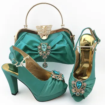 Висококачествени дамски обувки-лодка D. blue, набор от чанти, с украшение във вид на кристали, африкански обувки на висок ток и чанта QSL017,ток 11 cm