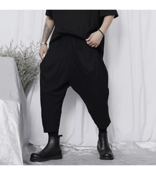 Нови Ежедневни панталони на Черни прости ежедневни мъжки панталони от девет точки с голям свободен гърба на Съдебната панталони, Мъжки панталони Harlan Индивидуалност Мода