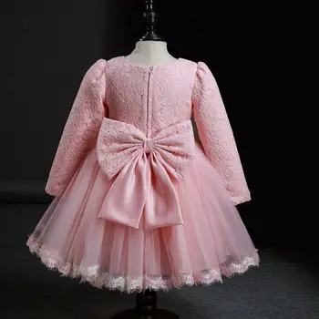 Елегантна рокля за момиче с цветя модел на Сватбена рокля на Принцеса Ежедневни детски дрехи Дантелено рокля с дълъг ръкав, Детски рокли за 3-8Т