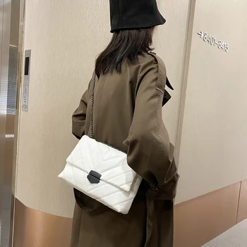 Популярна Проста дамски Ежедневни чанта Преносима чанта през рамо Дамски чанта на верига от цялата кожа, Чанти за междуградски пътувания