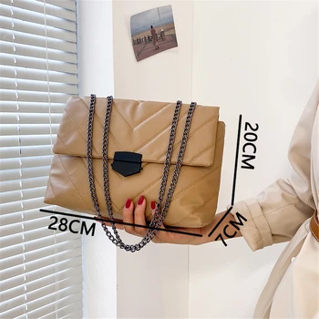 Нова Мода верига Дамски чанти през рамо от мека изкуствена кожа на рамото за жени 2021 Дизайнерски Ежедневни чанти Маркови дамски чанти