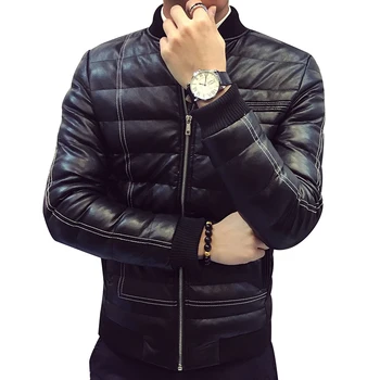 Модни шарени зимно яке от изкуствена кожа с памучна подплата за мъже, облегающая удебелена мъжко сако, мъжки дрехи, плюс размер m-4xl MF16