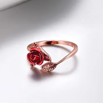 Мода прост ретро сплав регулируема откриващата rosa дамски пръстени банкетна сватбен подарък пръстен на показалеца бижута и аксесоари