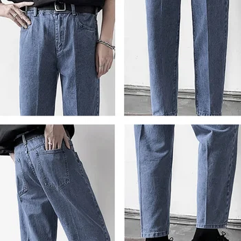 Мъжки дънки Прости Основни Ретро Голям размер Стройни тийнейджъри Модерен Корейски стил Мъжки панталони до щиколоток Дънкови меки за почивка Горещи