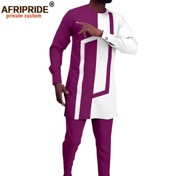 Базен Риш Африканска мъжки дрехи Ризи и Панталони Дашики Комплект от 2 теми Плюс Размера на Вечерни рокли Кафтан Tribal Костюм A2116045