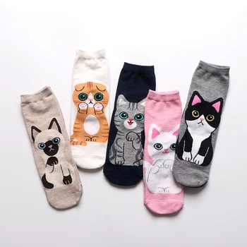 1 Чифт женски чорапи Японски Корейски Харадзюку Чорапи с тръбите Памук Картун Котка Куче Kawai Ежедневна Мода Училищните чорапи за момичета