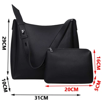 2 Комплекта Ежедневни чанти от изкуствена кожа, Чанти за рамо за жени Тенденция Дамски Ежедневни чанта Дизайнерска Луксозна Дамска чанта за подмишниците Марка Sac