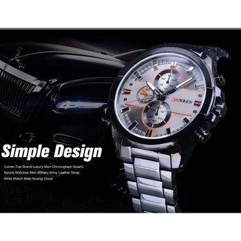 CURREN 2018 Модни Черни от неръждаема стомана Творчески мъжки Спортни кварцови часовници Най-добрата марка на луксозни Мъжки часовник Военен Случайни дизайн