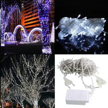 Приказна Светлина Водоустойчив LED Улично Венец Коледни Светлини, Коледни Украси Венец Завеса Струнен Светлина Венец LED Нова Година