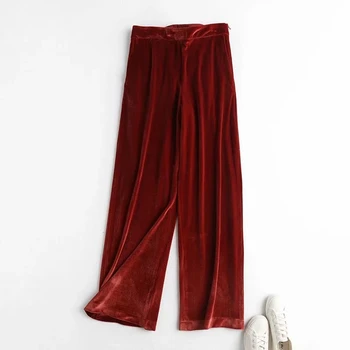 Дейв&Di Зимни кадифе Английски прости модни свободни панталони с висока талия Дамски панталони Mujer Pantalon Femme Ежедневни панталони Женски