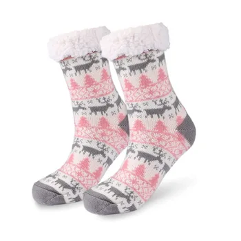 Коледни чорапи дамски есенни и зимни спални чорапи до средата на прасците Домашни чехли за сън Чорапи за краката с руното облицовка Дебели килими чорапи