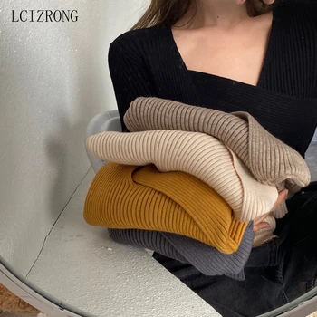 2020 Нов пролетен женски пуловер с нередовни V-образно деколте, секси, Висококачествени, 5 цвята, свободни дамски еластични блузи с дълъг ръкав