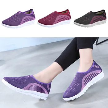 Дамски мрежести плоски с памук Ежедневни маратонки в лента за ходене Мокасини Меки обувки Дишащ комфорт Пролет Лято Дамски обувки 2020