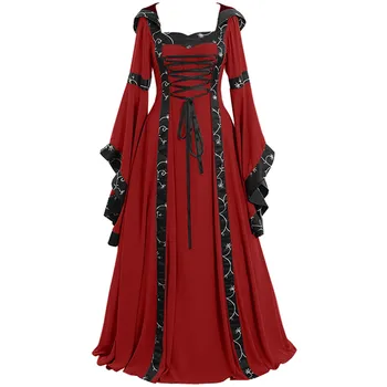 Дамски реколта рокли с волани Келтско средновековна рокля до пода в Ренесансов стил Готик рокля за cosplay-Секси елегантна рокля robe femme