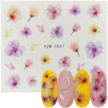 1 Лист Многоцветен Цвете Стикер за Нокти 3D Цъфтящи Цветя Етикети за пренос на Вода Стикер за нокти Маникюрная Фолио Слайдер