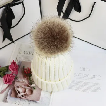 2020 Есенно-зимните шапки от кожа на миеща мечка и лисица топката хеджиране вязаная капачка уплътнение, за да се затопли Модни дамски вълнена шапка