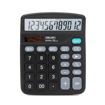 Deli 837ES 12-цифрен преносим калкулатор със слънчева батерия и батерия AAA с двойно захранването офис търговски настолен калкулатор
