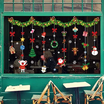 Коледна Стикер На Прозореца Стъклена Стикер 2022 Нова Година Дядо Коледа Снежинка Лосове Орнаменти За Декорация На Дома Подарък За Коледа
