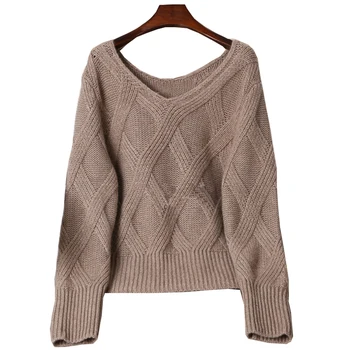 Есенно-зимния пуловер с v-образно яка жена вълнен комплект от две части вязаный пуловер, анцуг, пола женски пуловер чанта дълга пола