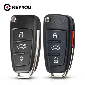 KEYYOU 3/4 Бутона Filp Автомобилен Ключ Дистанционно Калъф за Носене За Audi A6L Q7 A2 A3 A4 A6 A6L A8, TT 2008 2009 2010 2011 Сгъваем Ключ