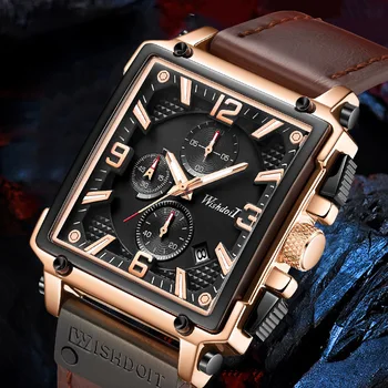 WISHDOIT 2021 Нова мода Водоустойчив кварцов часовник Мъжки часовници Най-добрата марка на Луксозни Бизнес Зона с голям циферблат Квадратен хронограф
