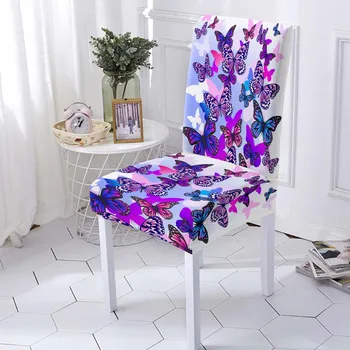3D Пеперуда Ликра Калъф за стол за хранене, Калъфи за столове с висока облегалка за хола Вечерни Сватбени Коледна Украса