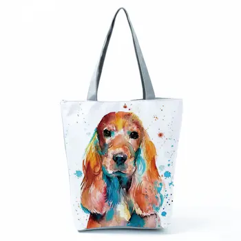 Великолепна картина с маслени бои с принтом кучета Пазарски чанти за храни Papillon Мопс Ретривър Принт Дамски чанти на рамо Голям капацитет