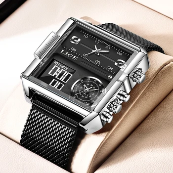 LIGE 2022 Най-добрата марка на Луксозни Мъжки часовник Квадратни Цифрови Спортни Кварцови часовници за мъже, Водоустойчиви хронометър Relogio Masculino
