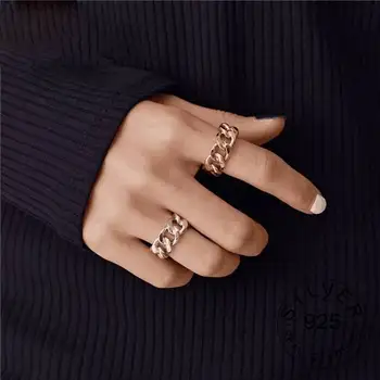 Модни Пръстени от сребро 925 проба с веригата за жени Двойки Реколта Ръчно изработени Вити Геометрични декорации за пръстите на Вечерни подаръци