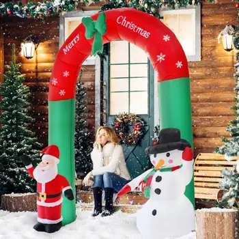 2.4 м Коледен Надуваем Дядо Коледа и Снежен човек Арка LED Светлини Двор Изкуство Закрит Къща Външно Декорация с Височина 7,87 Фута