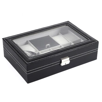 8 Слотове Кутии за часовници Органайзер За съхранение на Кутия За мъже Пръстен Ковчег за бижута Калъф Черен Луксозни Часовници Скоростна Витрина Кутии за съхранение Подарък