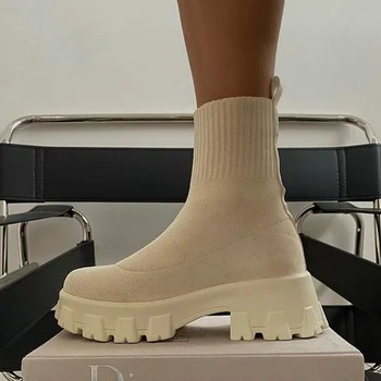 2021 Есен зима Нов чифт чорапи Дамски обувки на дебела подметка на Ежедневните Големи размери на Окото червени възли къси ботуши Дамски botas de mujer