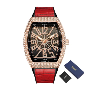 PINTIME Хип-хоп Мъжки часовник Кварцов Творчески часовници с диаманти Луксозна Марка Военни Часовници Мъжки Часовници Reloj Hombre Zegarek Meski