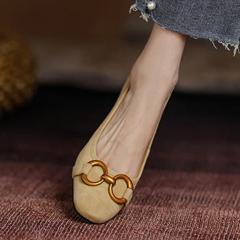 Дамски пролетни обувки-лодка Fasion във френски стил Ретро с квадратни пръсти от полиран метал в гъст средно обувки Дамски обувки, без съединителни Mujer