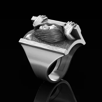Винтажное Сребро 925 проба Творчески Трилър Преувеличени Женски Пръстен на главата за мъже и жени, Подарък за парти Бижу пръстен на едро