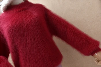 дамски дрехи, дамски коси плюшен червена норки вълнен вязаный зимата дебел топъл свободен пуловер от ангорского кожа жилетка пуловер върховете