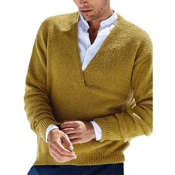 Мъжки пуловер с V-образно жилетка Монофонични с дълъг ръкав, V-образно деколте Вязаная мъжка риза Пуловер, Палто