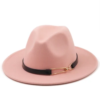 Проста широка периферия проста Църковна шапка-дерби Панама от твърд филц Фетровая шапка за мъже и жени Джаз шапка от смес от изкуствена вълна