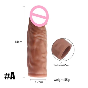 Реалистичен за многократна употреба Ръкав за пениса, Мъжки Удължител за Вибратор за увеличаване на Презерватив Ръкав за пениса за Забавяне на еякулацията Секс играчки за мъже