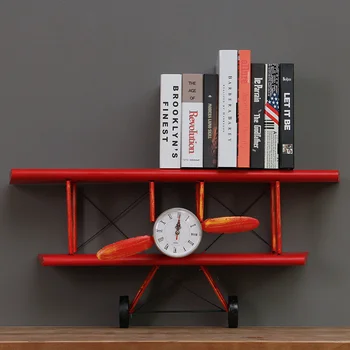 Американски кънтри метален кухненски рафтове за съхранение на ретро творчески самолет стенни часовници мода персонални хол bookshelf