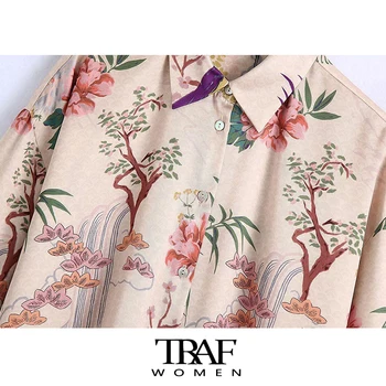 ТРАФИКА Za Дамска мода Цветен принт Свободни Асиметрични блузи Реколта дамски ризи с копчета и дълъг ръкав Blusas Шик върховете