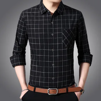 Jbersee Пролет Есен Мъжка риза с дълъг ръкав Черна риза Корейски дрехи Slim Fit Каре Модерни Ежедневни ризи Мъжки дрехи