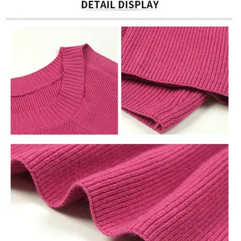 2021 Женски вязаный пуловер, секси, с открити рамене, Пролет, есен, пуловер с кръгло деколте, Блузи, дамска мода, по-Големи размери, свободни блузи от трико
